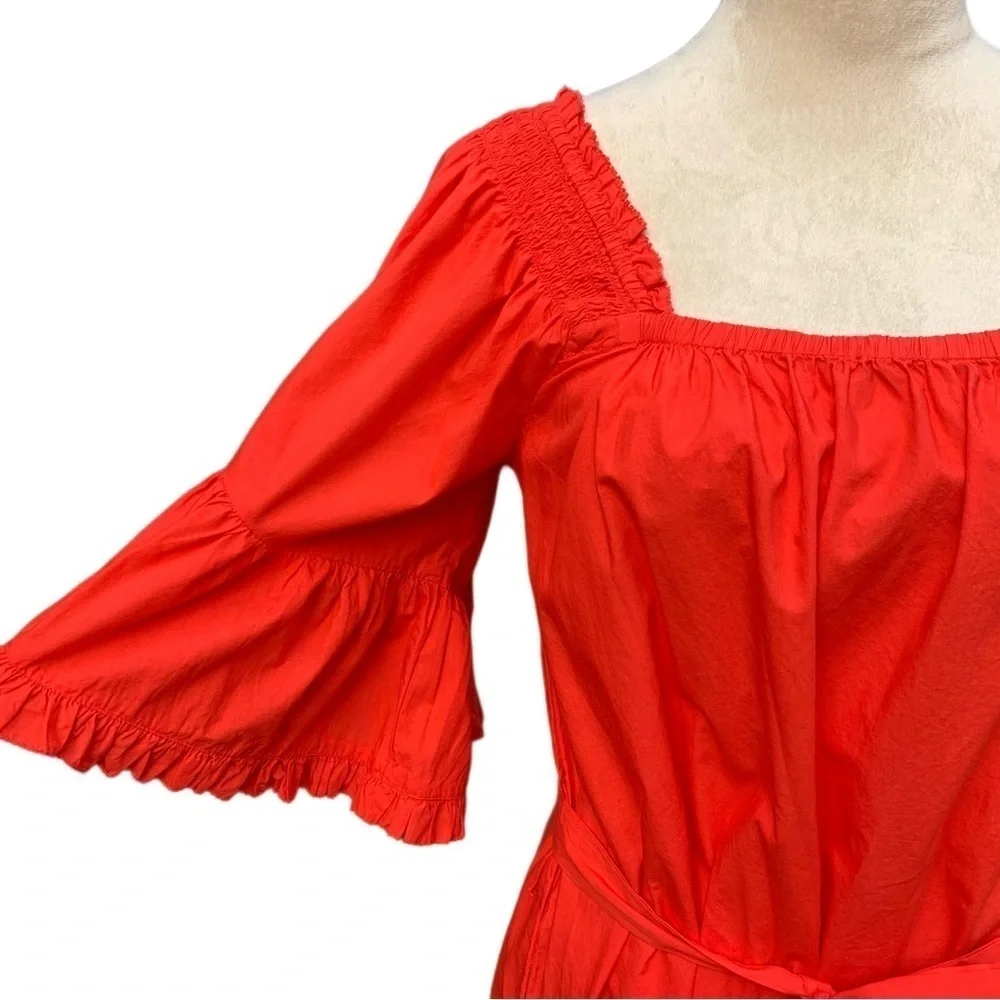 Joie Colstona Square Neck Half Bell Sleeve Ruffle Tomato Red‎ Mini Dress Small